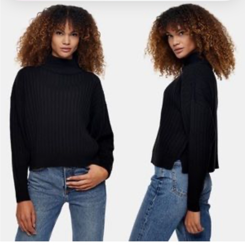 TopShop Wool Blend Sweater -Mock Neck-Hem & Mixed Weave -Sleeve detail-S…